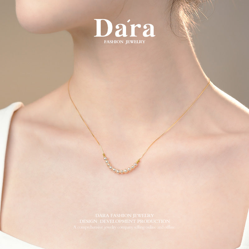 DARA S925银淡水无核中国红3-4mm珍珠微笑链 YX6876001 