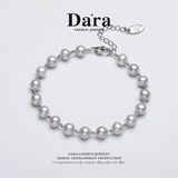 DARA 淡水珍珠 6-7 毫米 18 颗灰色珍珠圆形微瑕高光手链 S1981002 