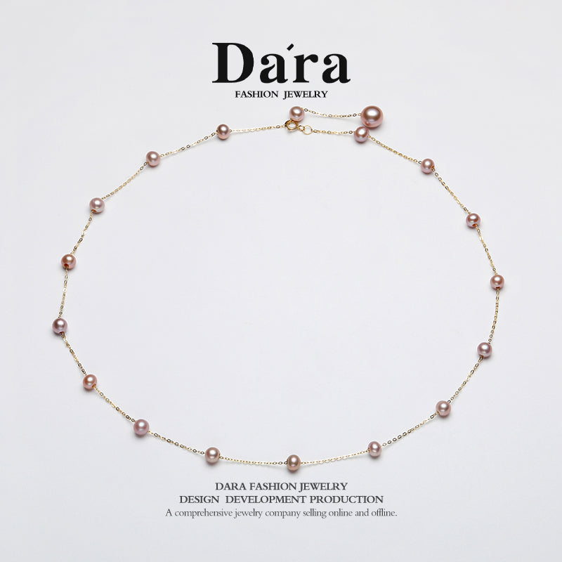 DARA 9K金淡水紫珍珠星空4-5mm7-8mm珍珠项链 KX0504002 
