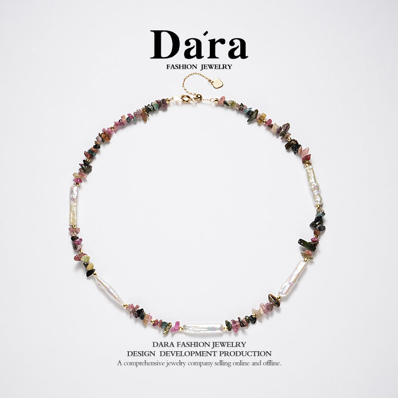 DARA 淡水牙签巴洛克4-6毫米珍珠碧玺项链 X6551001 