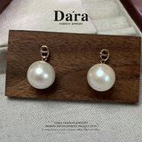DARA S925银淡水珍珠12-13mm白珍珠圆核微瑕明亮耳环YH5780001 