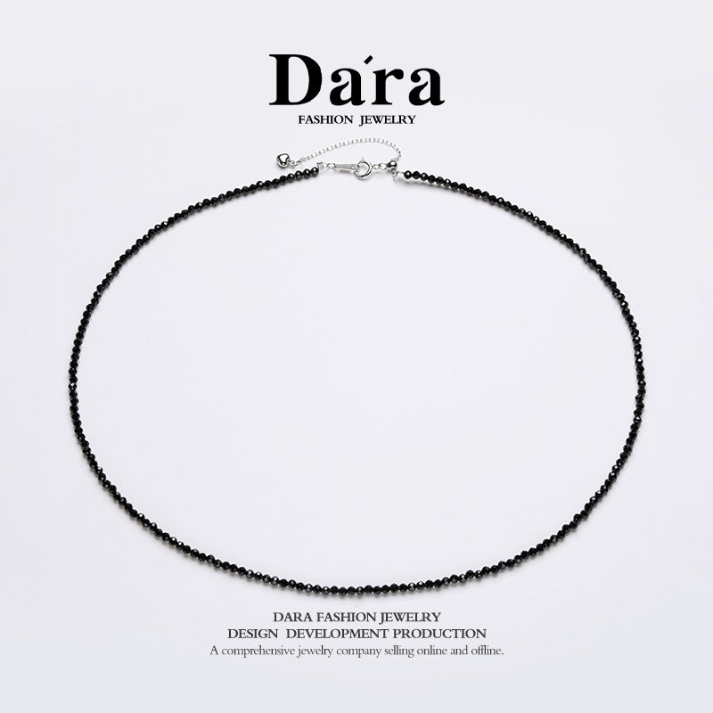 DARA S925银2-3毫米黑水晶项链 YX6687001 