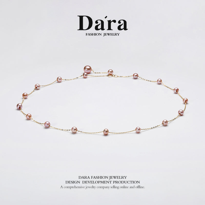 DARA 9K金淡水紫珍珠星空4-5mm7-8mm珍珠项链 KX0504002 
