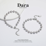 DARA 淡水珍珠 6-7 毫米 18 颗灰色珍珠圆形微瑕高光手链 S1981002 