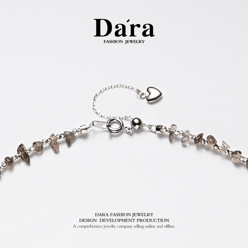 DARA 大溪地海水近圆形明亮珍珠9-10毫米烟晶项链 X1865001 