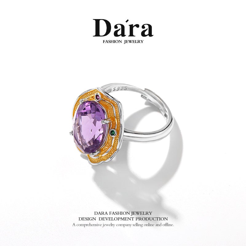DARA 925 silver amethyst double gold personalized open ring YJ2418001