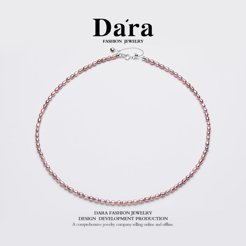 DARA S925银淡水无籽紫珍珠3-4mm珍珠项链 YX6708001 
