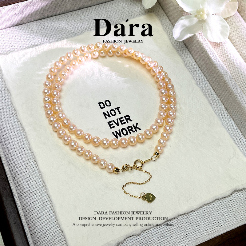 Dara S925银淡水珍珠有核4-5毫米中国红小米链YX5811001 