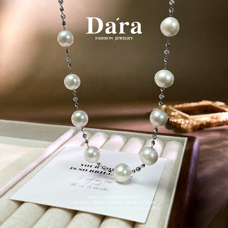 DARA Daira 淡水珍珠白珍珠10-12mm近圆形强光微瑕项链X6687001