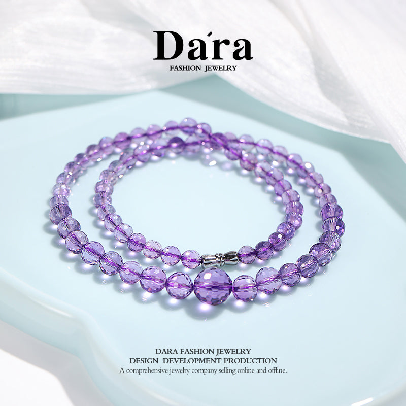 DARA Dara Natural 5-12mm Amethyst Faceted Alloy Necklace RX4261001