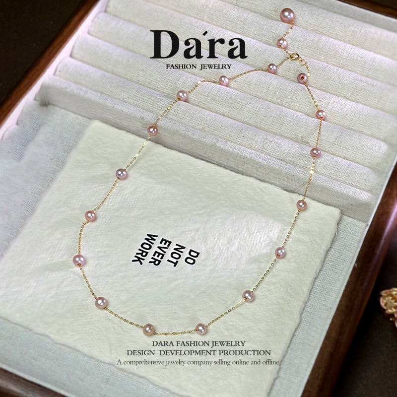 DARA 9K金淡水紫珍珠星空4-5mm7-8mm珍珠项链 KX0504002 