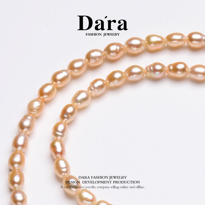 Dara S925银淡水无核彩色米色3-4毫米珍珠项链 YX6712001 