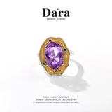 DARA 925 silver amethyst double gold personalized open ring YJ2418001