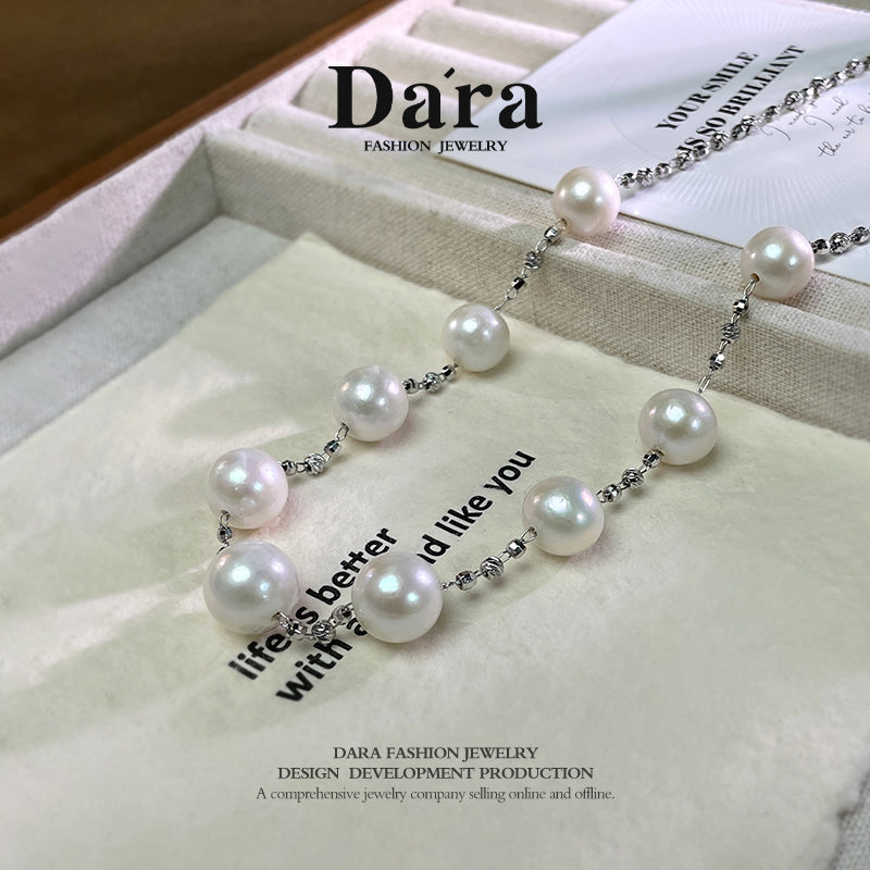 DARA Daira 淡水珍珠白珍珠10-12mm近圆形强光微瑕项链X6687001