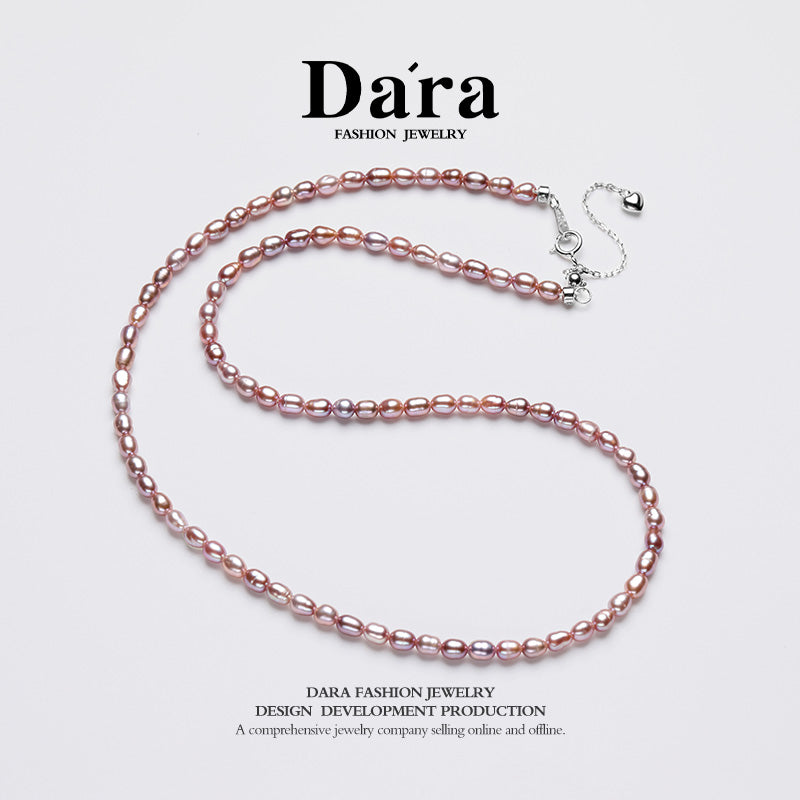 DARA S925银淡水无籽紫珍珠3-4mm珍珠项链 YX6708001 