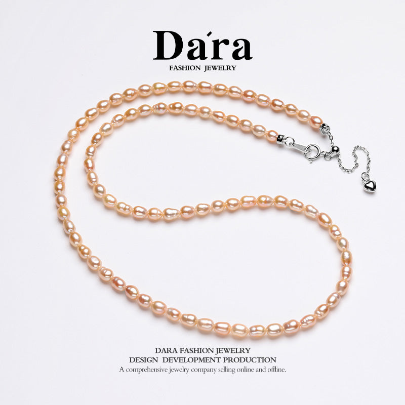 Dara S925银淡水无核彩色米色3-4毫米珍珠项链 YX6712001 