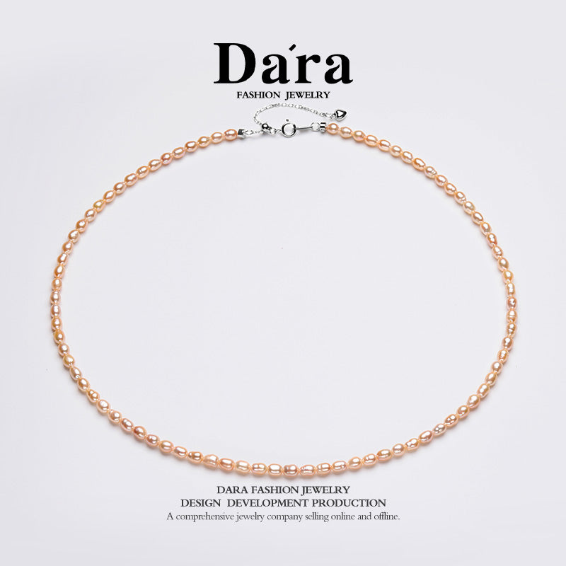 Dara S925银淡水无核彩色米色3-4毫米珍珠项链 YX6712001 