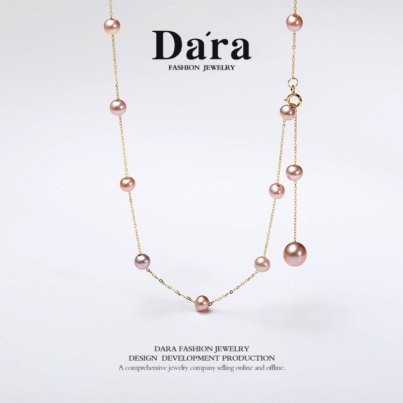 DARA 9K金淡水紫珍珠星空4-5mm7-8mm珍珠项链 KX0504002 