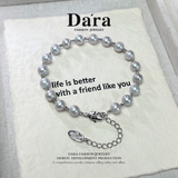 DARA 淡水珍珠 6-7 毫米 18 颗灰色珍珠圆形微瑕高光手链 S1981002 