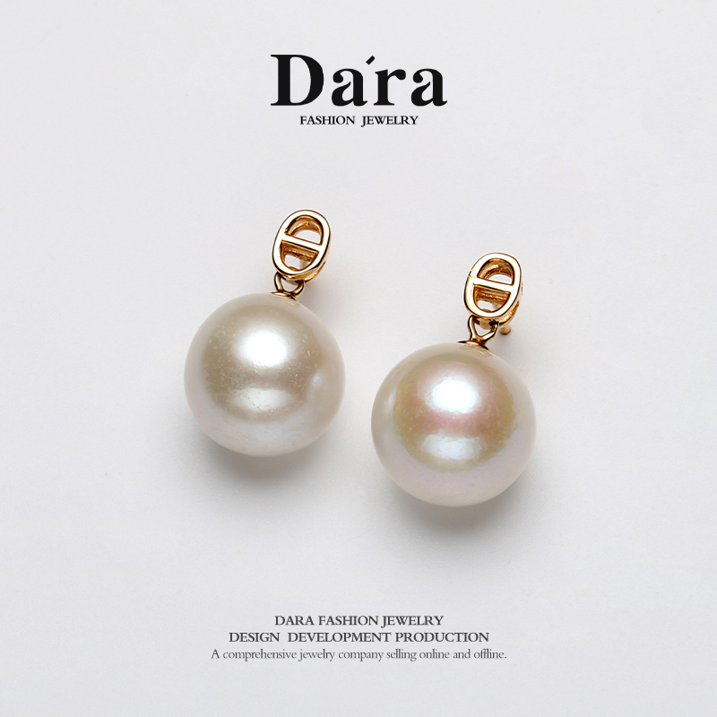 DARA S925银淡水珍珠12-13mm白珍珠圆核微瑕明亮耳环YH5780001 