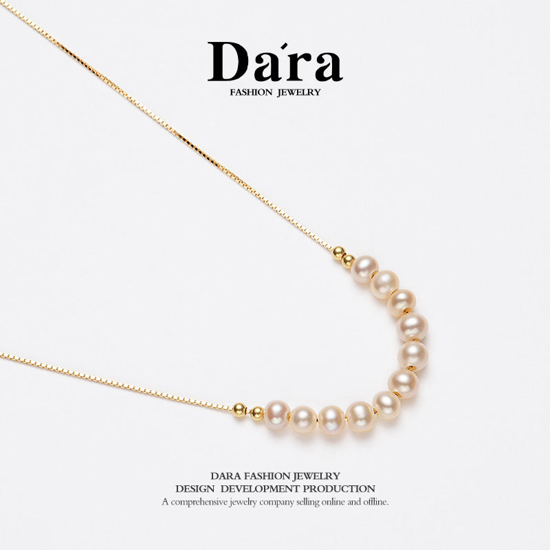 DARA S925银淡水无核中国红3-4mm珍珠微笑链 YX6876001 