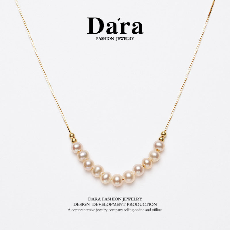 DARA S925银淡水无核中国红3-4mm珍珠微笑链 YX6876001 
