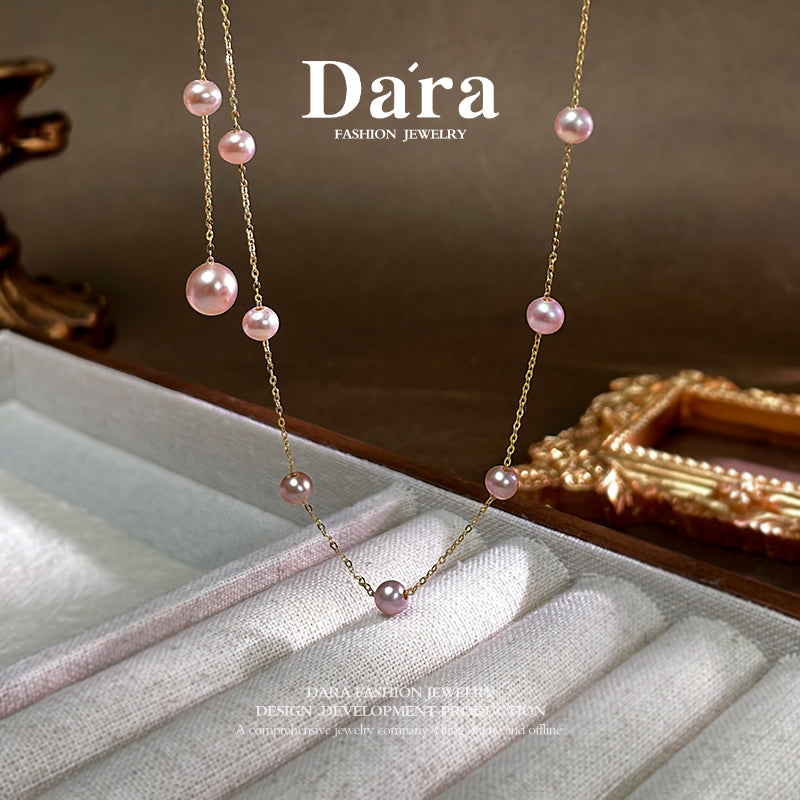 DARA 9K金淡水紫珍珠星空4-5mm7-8mm珍珠项链 KX0504002 