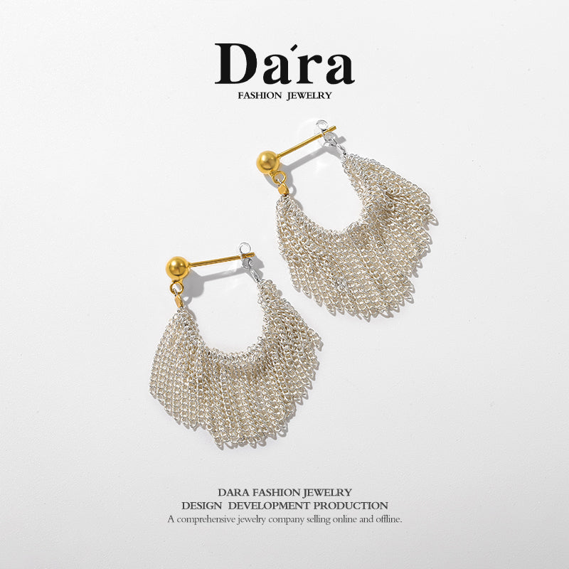 DARA 925 silver temperament Galaxy waterfall designer style fringed earrings YH2471001