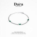 DARA s925 silver vintage niche splicing green gem bracelet FYS-0048106