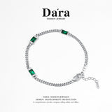 DARA s925 silver vintage niche splicing green gem bracelet FYS-0048106