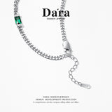DARA s925 silver vintage niche splicing green gem bracelet FYS-0048106