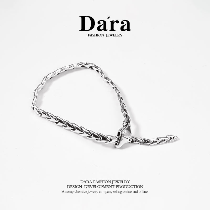 DARA s925 silver snake bone minimalist Ins style adjustable bracelet FYS-00802600