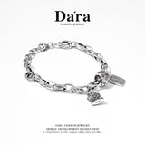 DARA s925 silver lucky four-leaf clover small lock letter plate personalized bracelet FYS-00022600