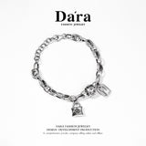 DARA s925 silver lucky four-leaf clover small lock letter plate personalized bracelet FYS-00022600
