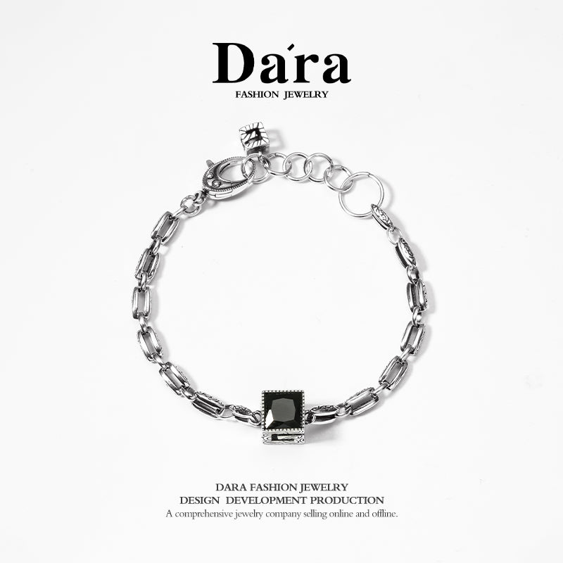 DARA s925 silver double-sided black gemstone unique pattern personality bracelet FYS-00082610