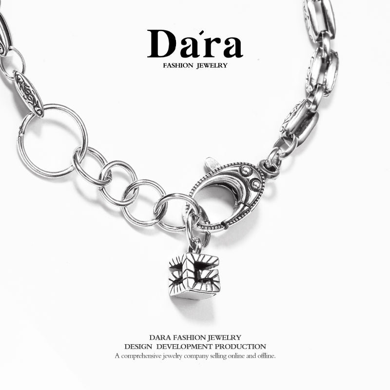 DARA s925 silver double-sided black gemstone unique pattern personality bracelet FYS-00082610