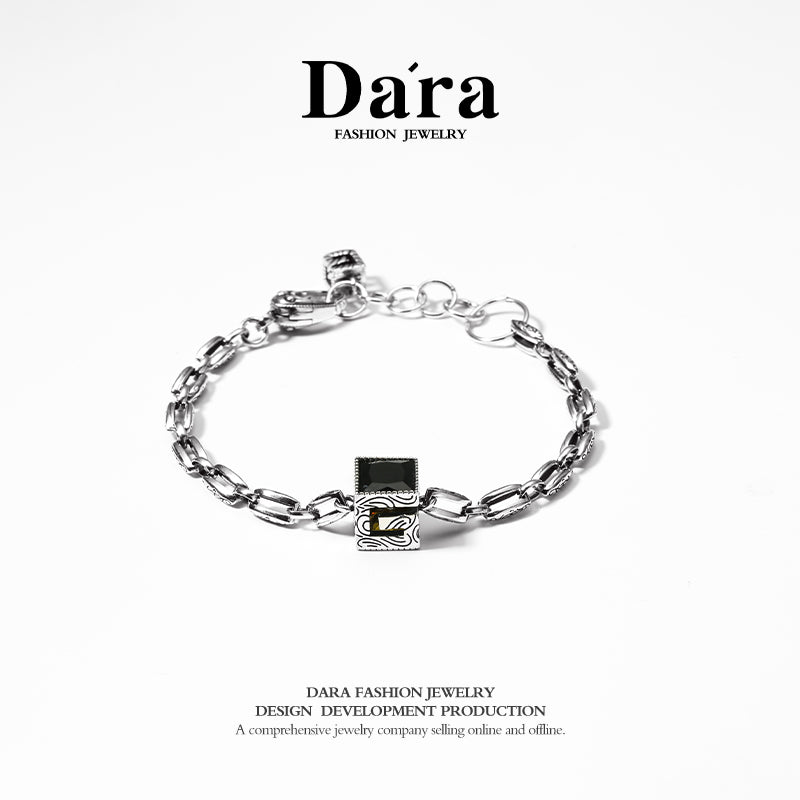 DARA s925 silver double-sided black gemstone unique pattern personality bracelet FYS-00082610