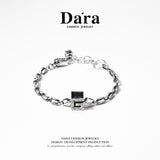 DARA s925 silver double-sided black gemstone unique pattern personality bracelet FYS-00082610