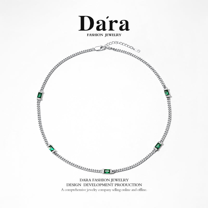 DARA s925 silver vintage green gem splicing personalized necklace FYL-0122106