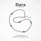 DARA s925 silver vintage green gem splicing personalized necklace FYL-0122106