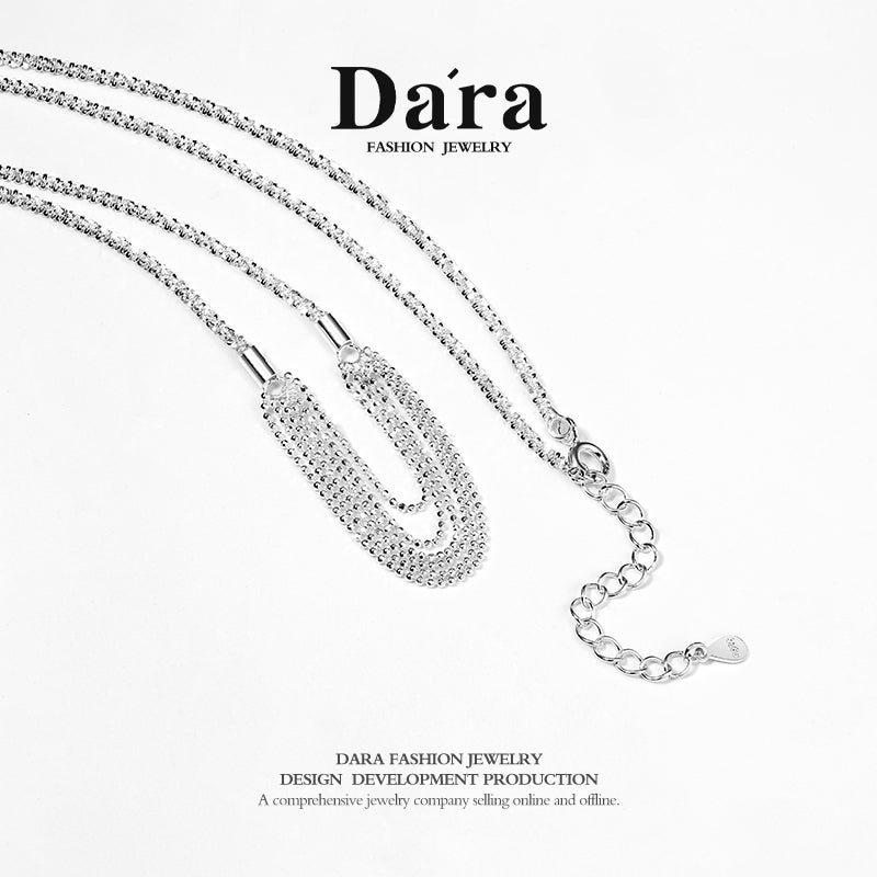 DARA s925 silver sparkling silver river fringed multi-layer necklace FYL-02461100