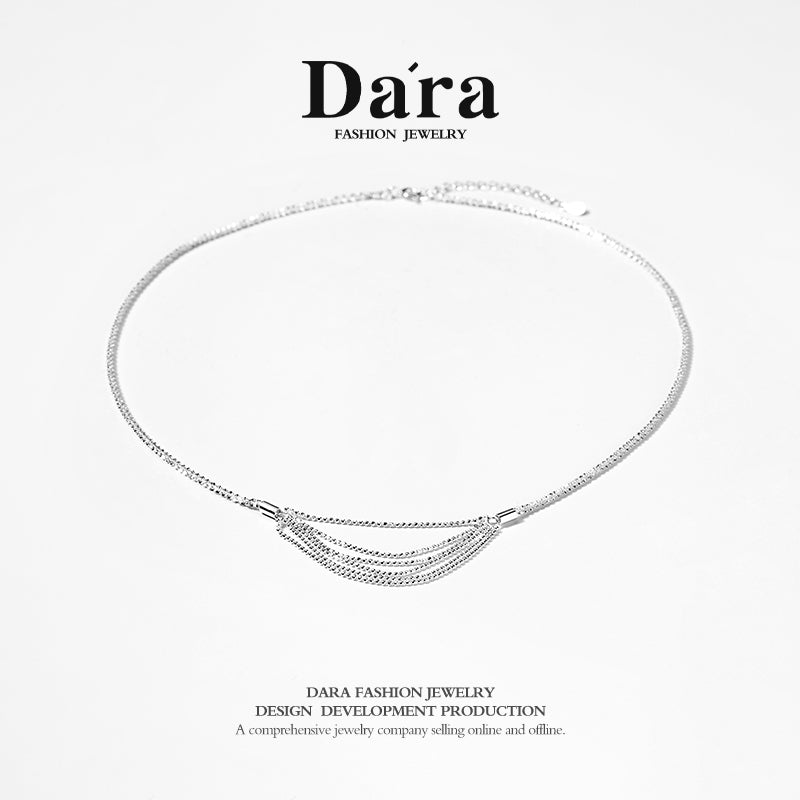 DARA s925 silver sparkling silver river fringed multi-layer necklace FYL-02461100