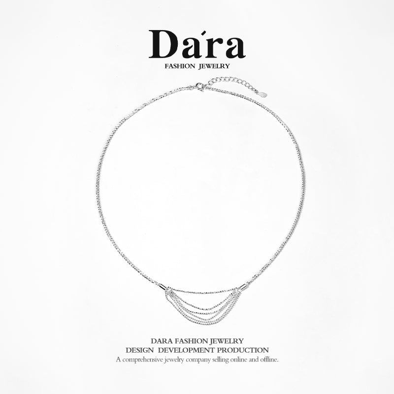 DARA s925 silver sparkling silver river fringed multi-layer necklace FYL-02461100