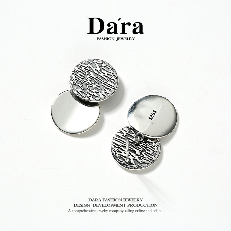 DARA 925 silver concave and convex texture round fashion earrings FYE-01882600