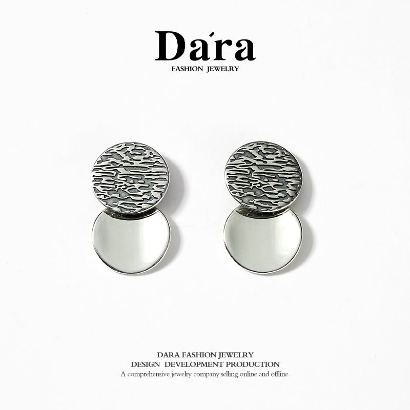 DARA 925 silver concave and convex texture round fashion earrings FYE-01882600