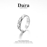 DARA 925 Silver Classic Checkered Open Ring FYJ-00042600