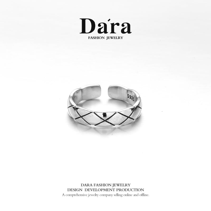 DARA 925 Silver Classic Checkered Open Ring FYJ-00042600