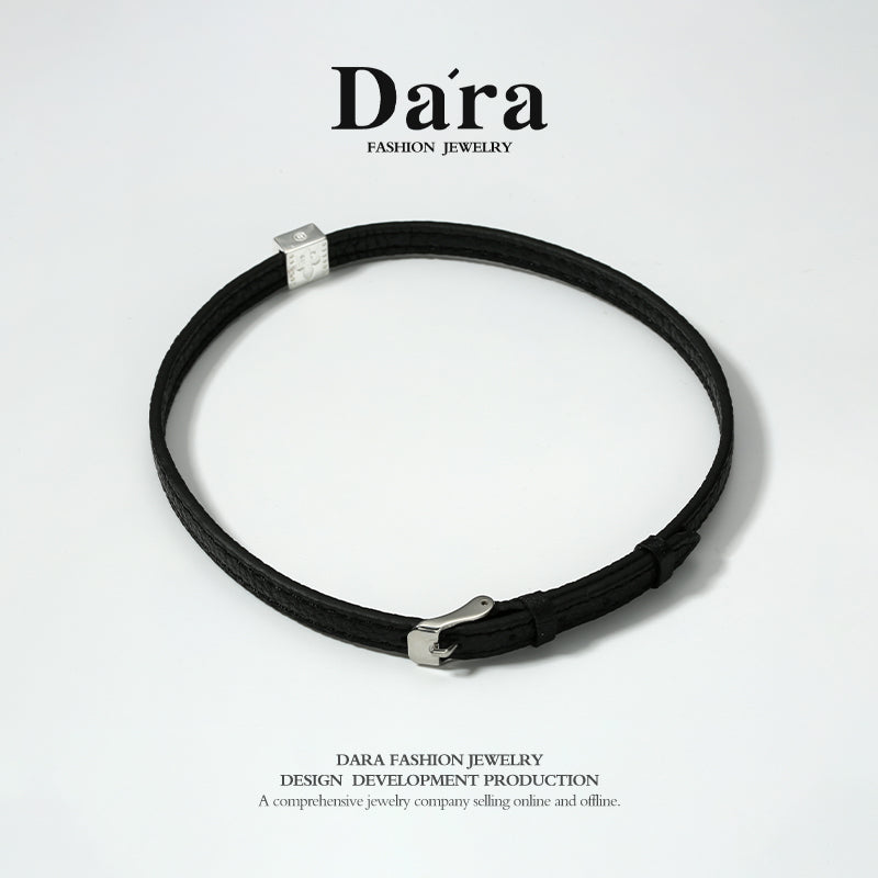 DARA 925 Silver Leather Niche Light Luxury Necklace FYL-02371109