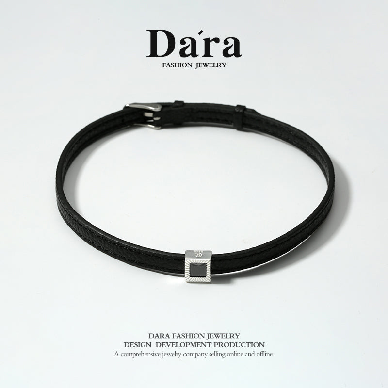 DARA 925 Silver Leather Niche Light Luxury Necklace FYL-02371109
