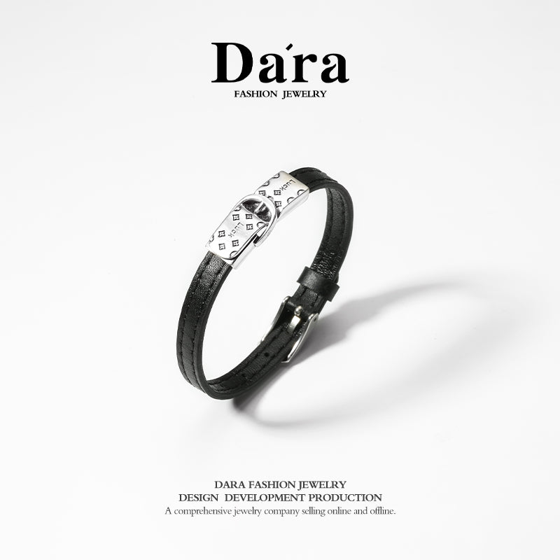 DARA 925 Silver Leather Small Luxury Bracelet About 10.2g FYS-01242609